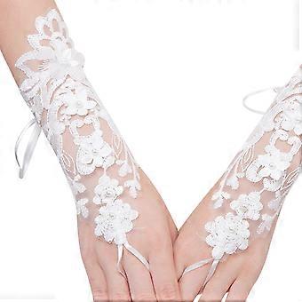 Brauthandschuhe, Schutzhandschuhe für Bräute, 1 Paar, weiß, mit Spitze bestickt