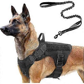 Tactical Dog Harness And 4ft Bungee Leash, Military Dog Harness Set For Large Medium Dogs, Hunting, Training - - ympc 26-27