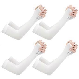 4 Pair Ice Silk Sunscreen Sleeves UV Protection Arm Cover Thumb Hole Sunscreen Protector Cooling Sleeves for Men Women Summer Outdoor (White)
