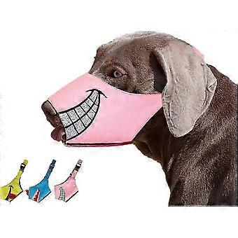 Dog Muzzle, Smiley Face Muzzle with Soft Breathable Air Mesh Nylon, Anti Biting Barking Chewing, Adjustable Dog Mouth Cover (Pink, SZRH