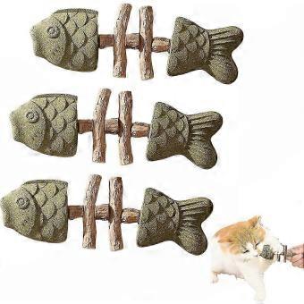 Cat Teeth Cleaning Chew, Fishbone Cat Toy with Catnip & Silvervine, Natural Dental Care Stick