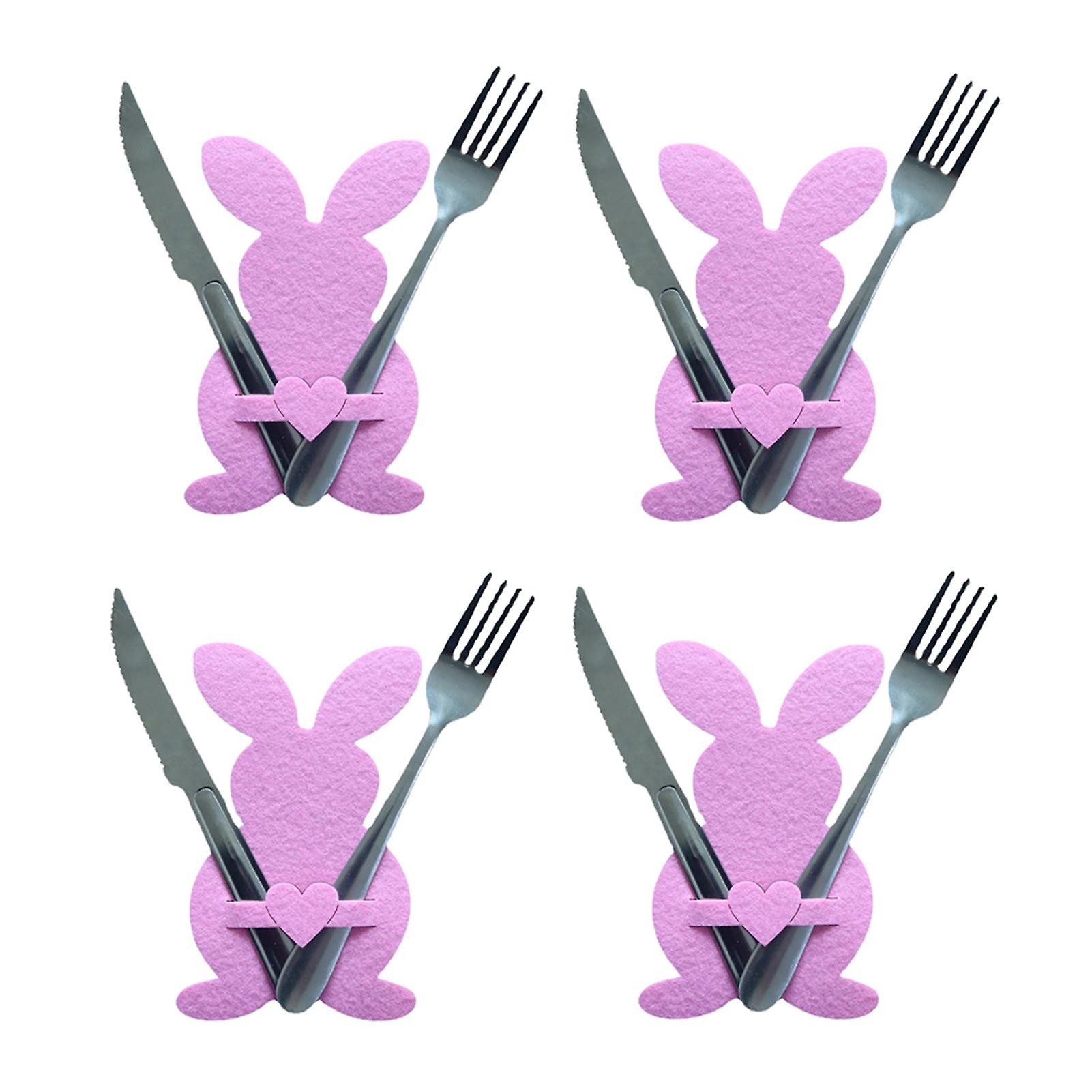 4pcs Easter Bunny Cutlery Bag Set Rabbit Shape Knife Forks Bag Silverware Pouch Pockets For Easter Party Favors