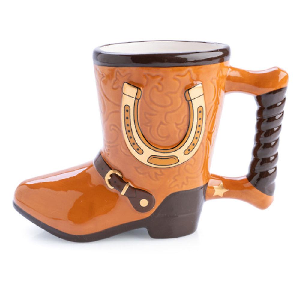 Cowboy Boot 3D Mug Rustic Design Golden Horseshoe Buckle Embossed Style Pattern