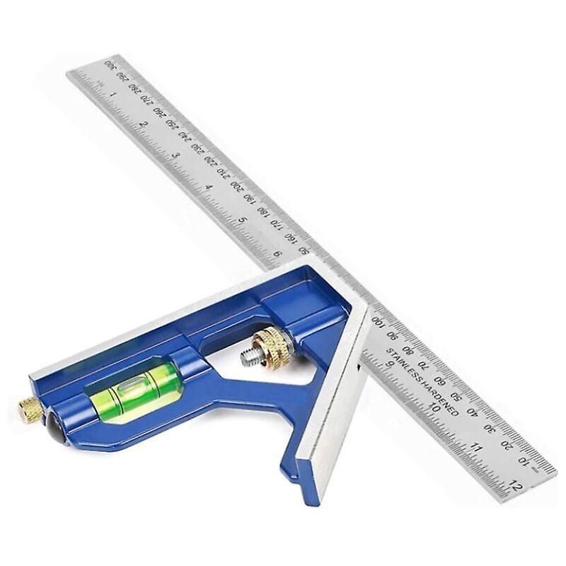 Combination Angle Ruler, 300mm Stainless Steel Combination Square, Combination Square with Spirit Level and Handy Line Pen, Ideal for Measuring, Marki