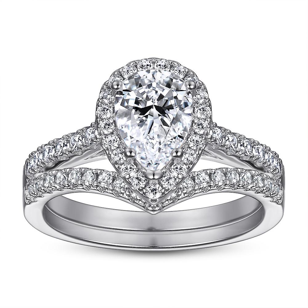 925 Silver Zircon Drop Ring Set