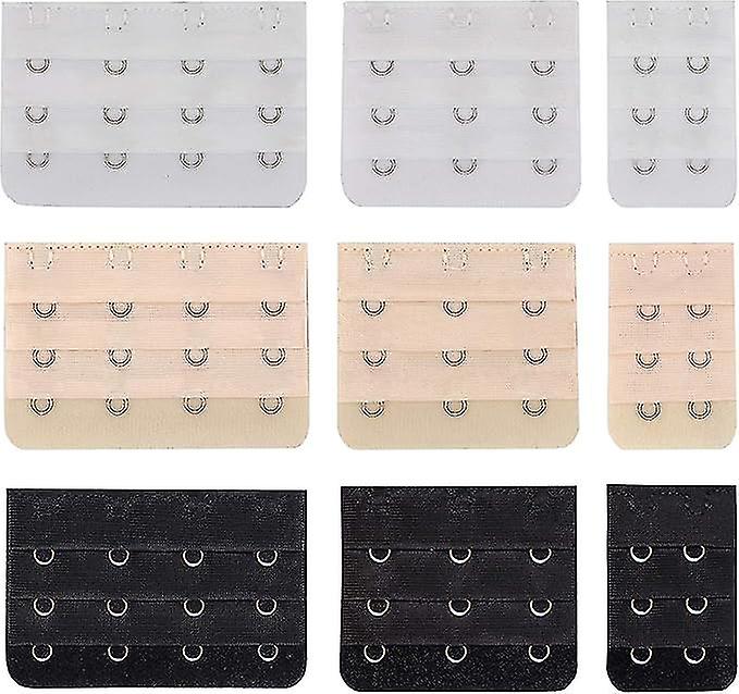 Set Of 9 Bra Extender 2 Hook/3 Hook/4 Hook, Soft And Comfortable Bra Extension, Black, White, Beige