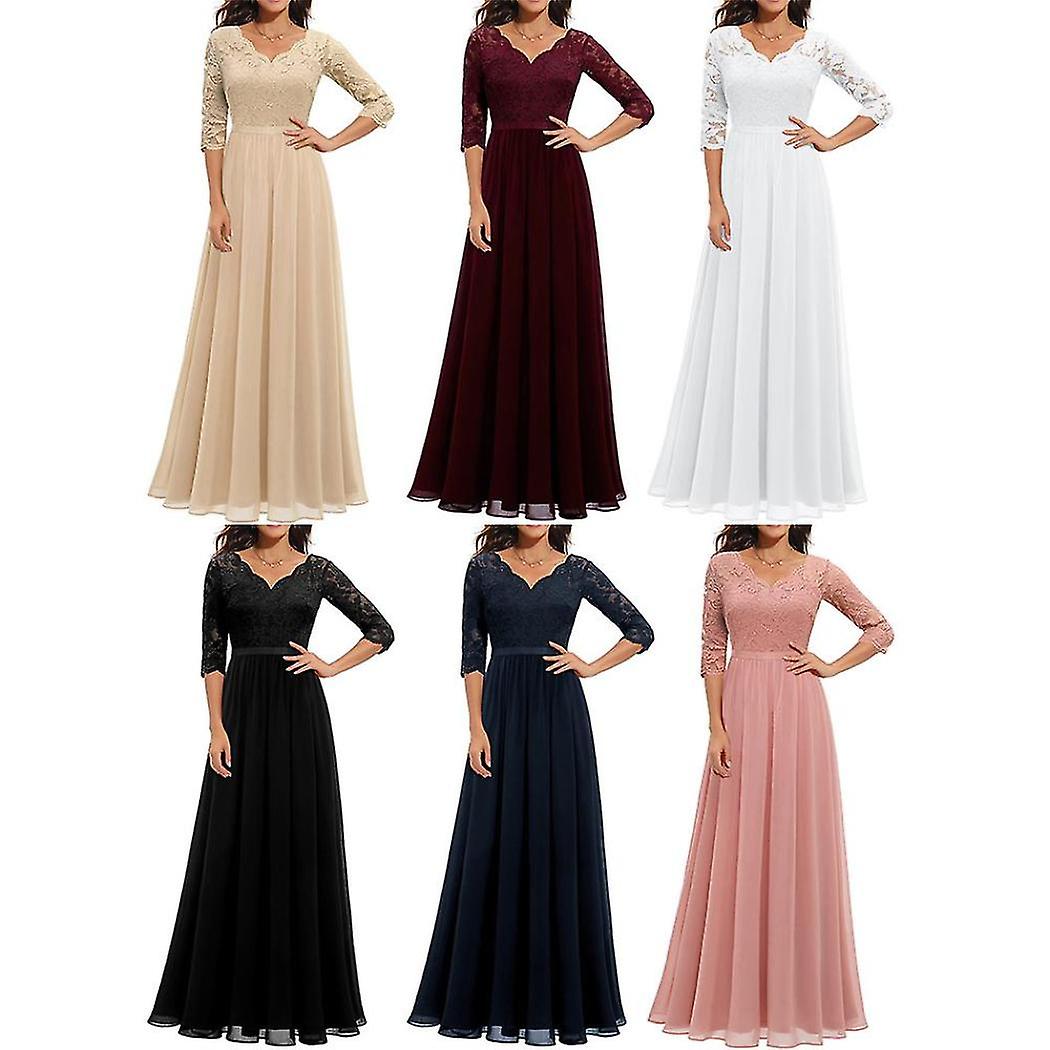 Abito Da Sera Donna In Pizzo Floreale, Scollo A V, Con Cintura - Per Feste E Cerimonie, Dressystar
