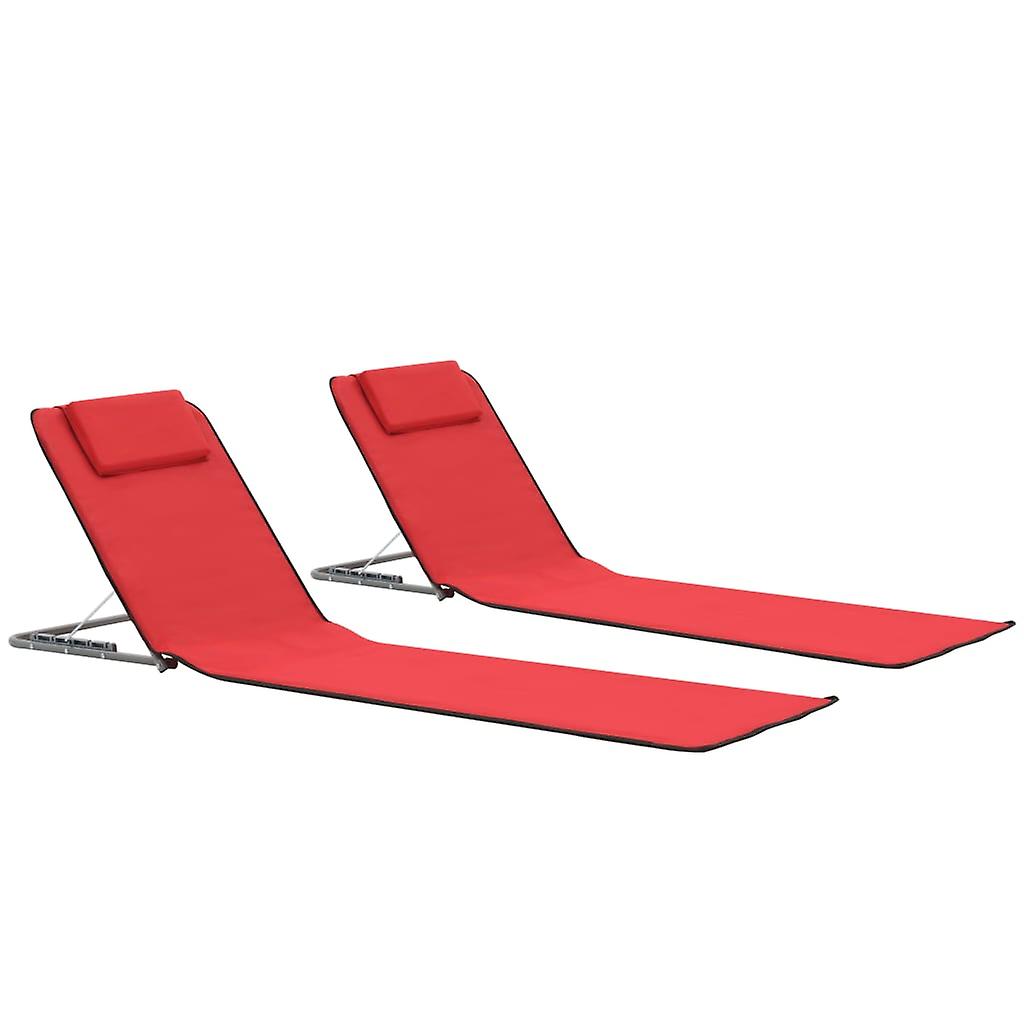 Folding beach mat 2 pcs steel and fabric red