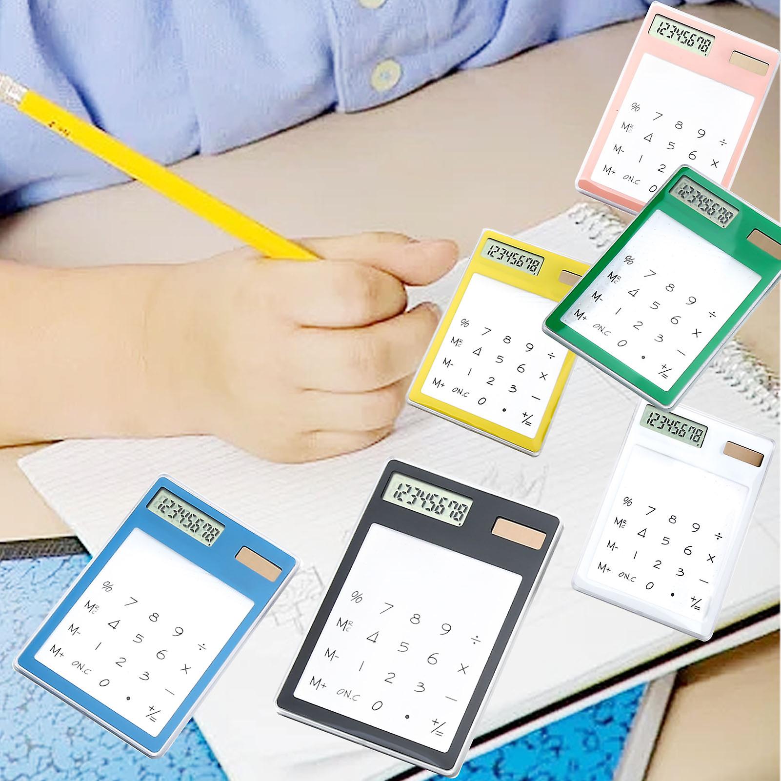 Solar Powered Calculator Touch Screen 8 Digit LCD Display Portable Transparent Calculator for Office School Home White
