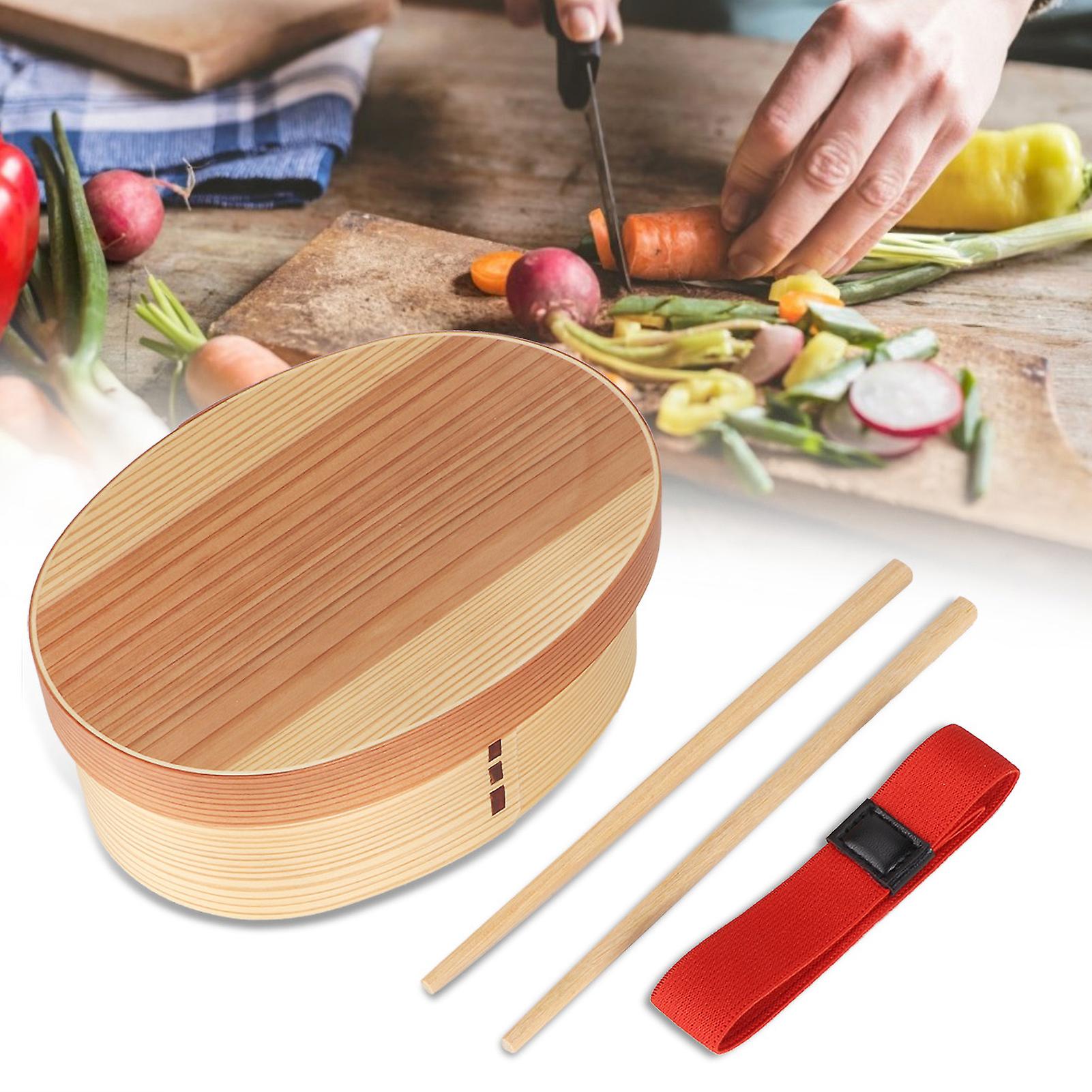 Wooden 1-Layer Bento Box 17.5x12x6.5cm with Chopsticks Set