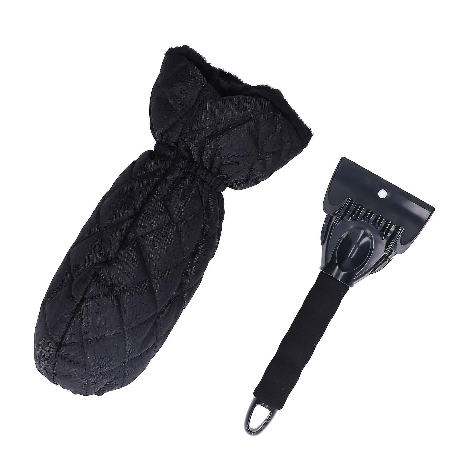 Waterproof Ice Scraper Mitt 2 in 1 Design Elastic Band Design Easy to Hold Convenient Cold Proof Car Snow Scraper GloveBlack