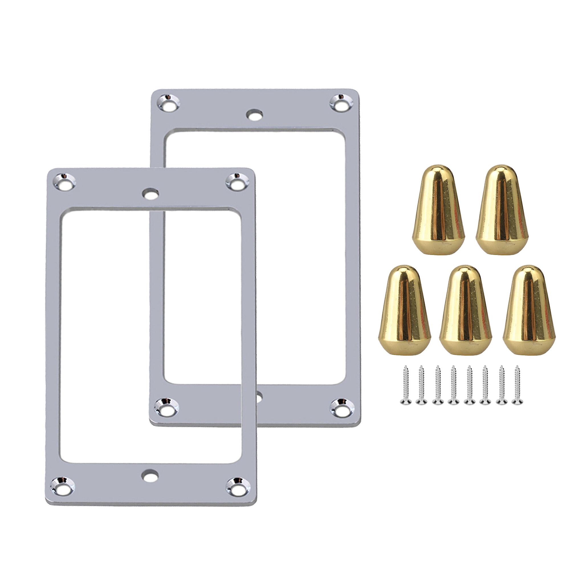 7 Pcs Guitar Dual Coil Pickup Mount Ring Gold 5 Way Switch Tip Cap Kit