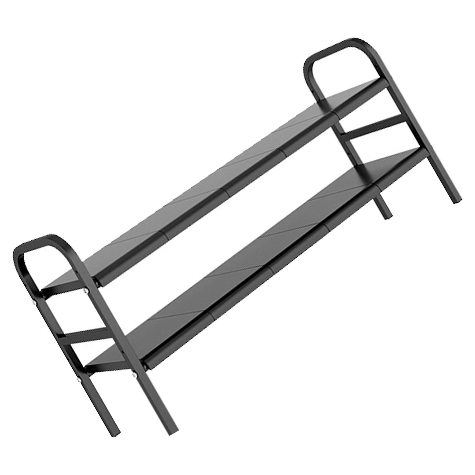 Expandable Metal Shelf Rack Double Layer Organizer 8 Plate Black