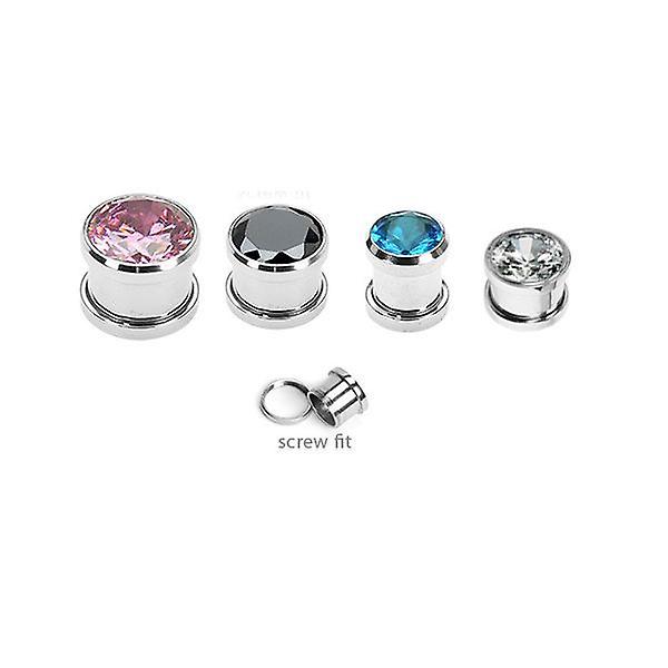 Pair of ear plugs large cz gem screw-fit 316l surgical steel - 4 color available