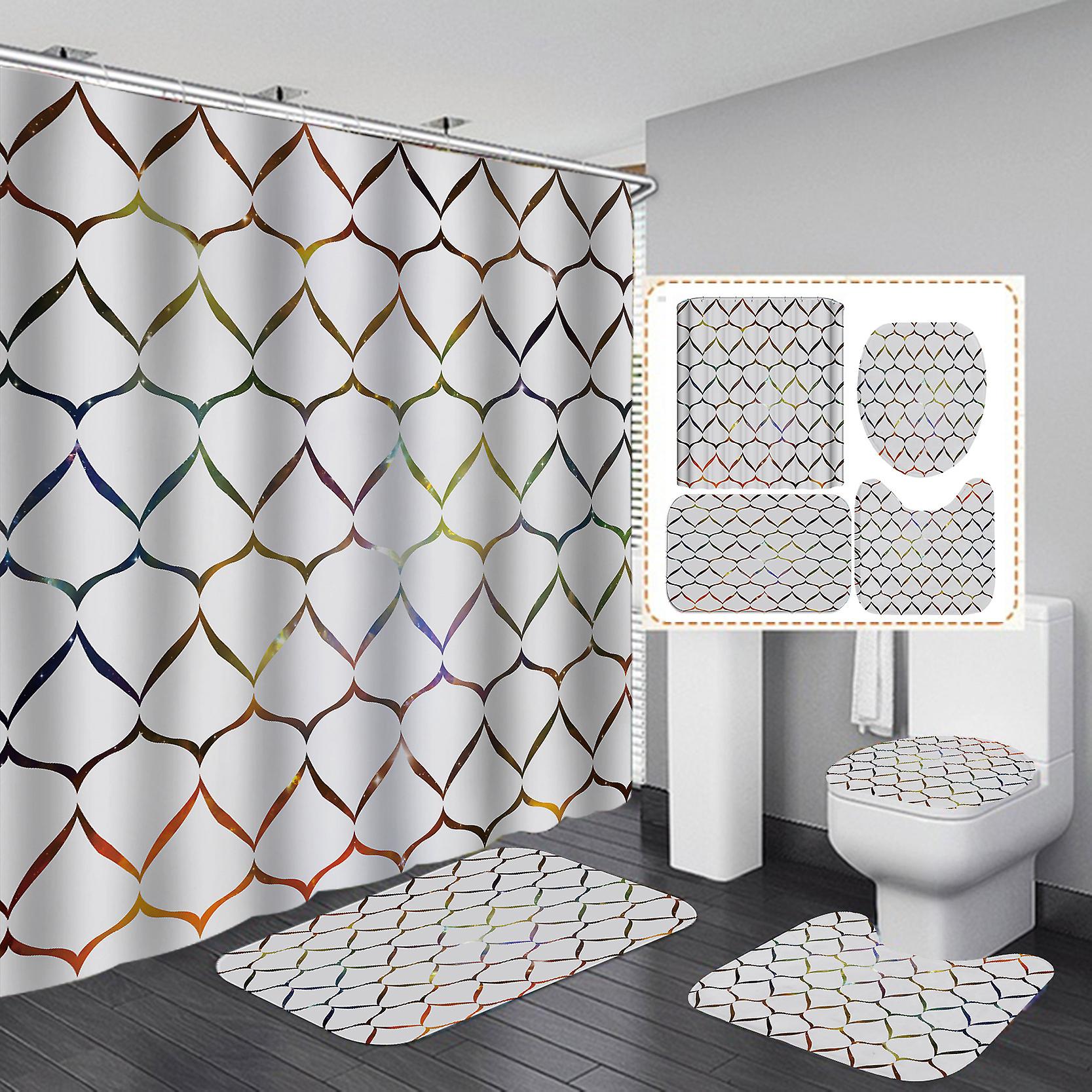 (B)Shower Curtain+Bath Mat Set