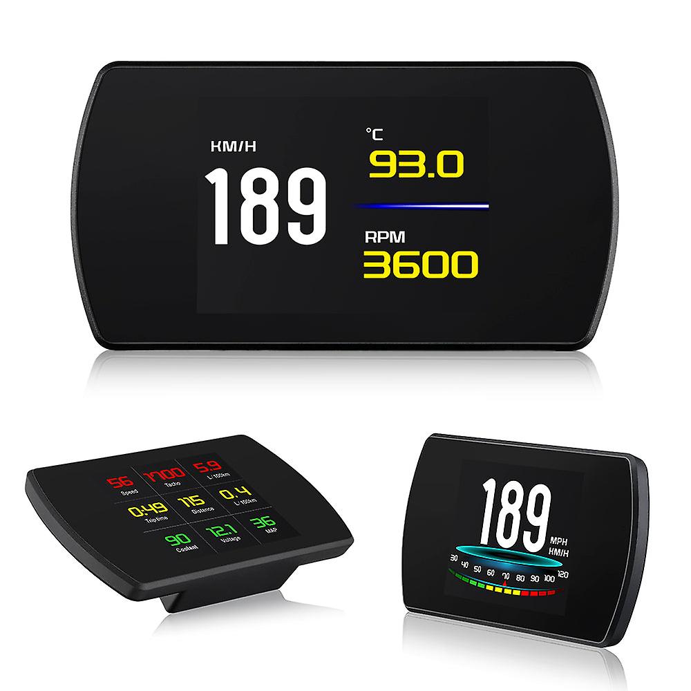 P12 HUD OBD2+GPS Double système Compteur numérique intelligent Affichage tête haute Jauge Vitesse Carburant Lecture Code d’erreur Ordinateur de conduite de voiture