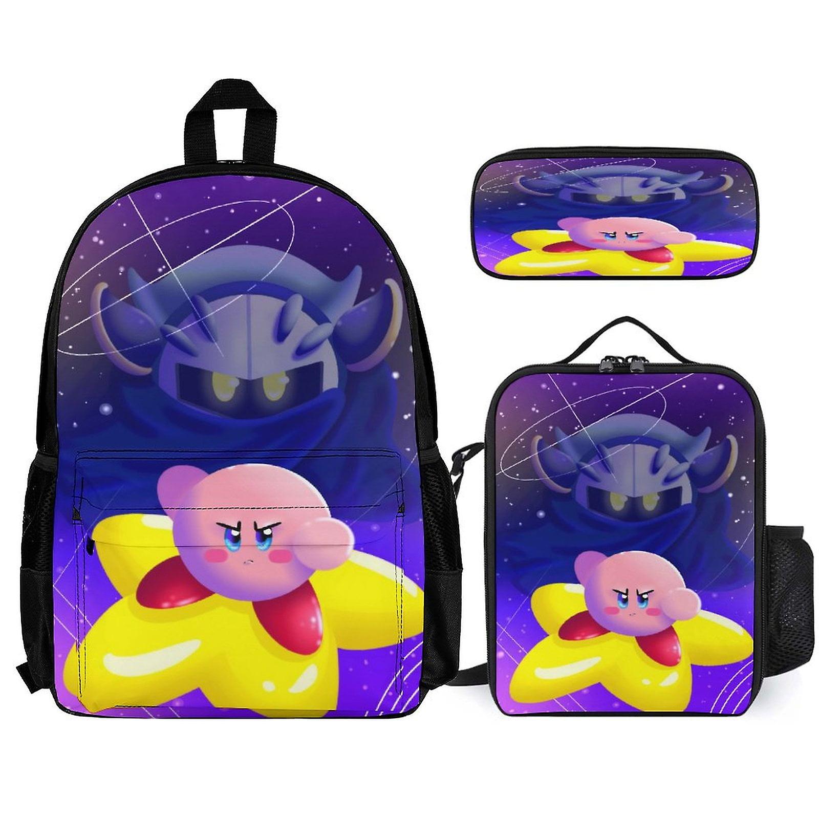 Kirby Backpack 3 Piece Set Laptop Backpack with Pencil Case Lunch Bag Combination