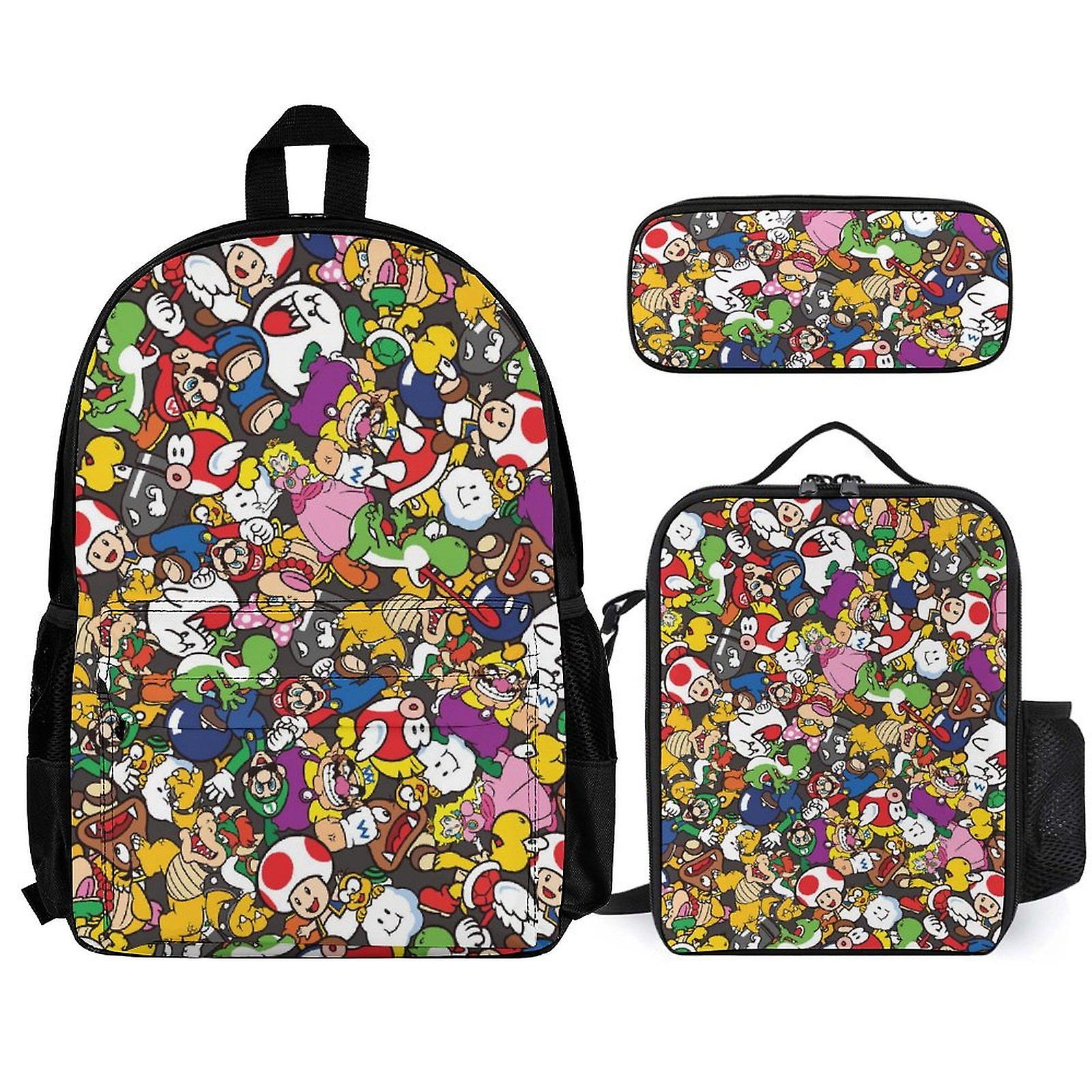 Super Mario Backpack Set, Backpack with Lunch Box And Pencil Case 3pcs Set