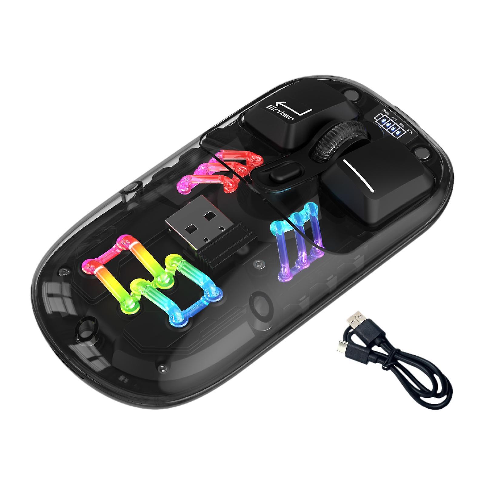 LED Wireless Mouse Lightweight USB Receiver Ergonomic Mice Transparent Mouse Black