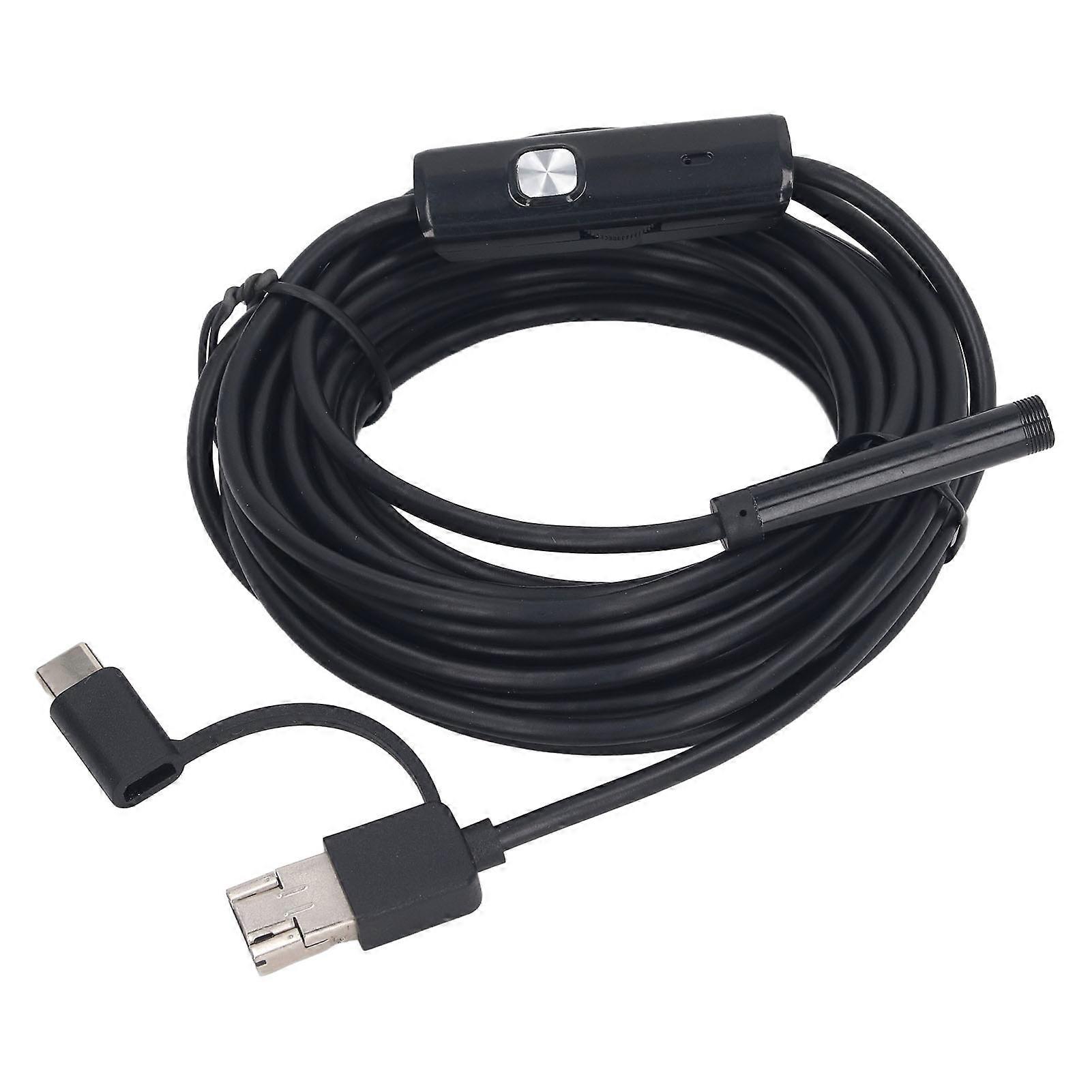 7mm for Android Endoscope 3 in 1 Type C USB Micro USB Endoscope Waterproof Car Pipe Inspection Borescope with 6 LED Lights 5m Hard Wire for Smartphon