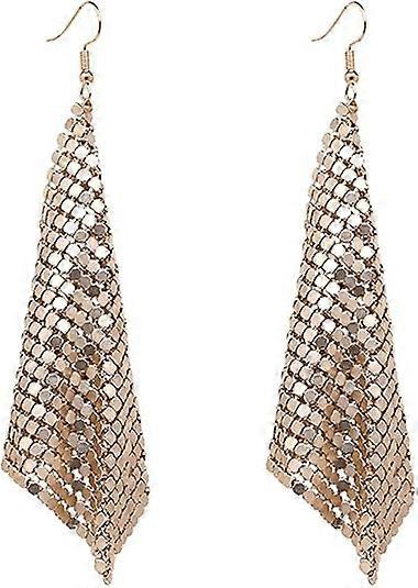 Rectangle Dangle Lightweight Mesh Tassel Sequin Long Drop Earrings