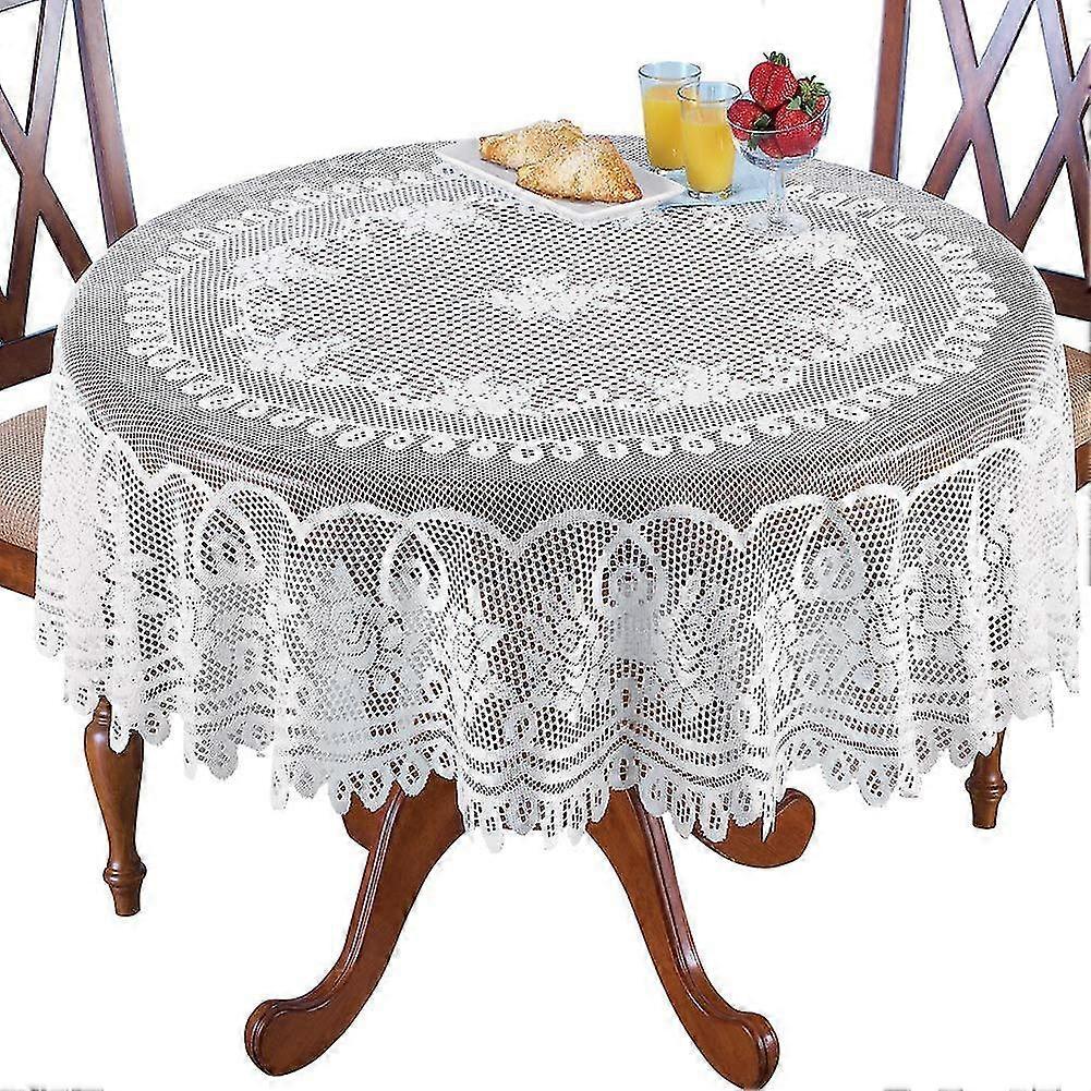 Lace Floral Tablecloth, White, 70inch Round