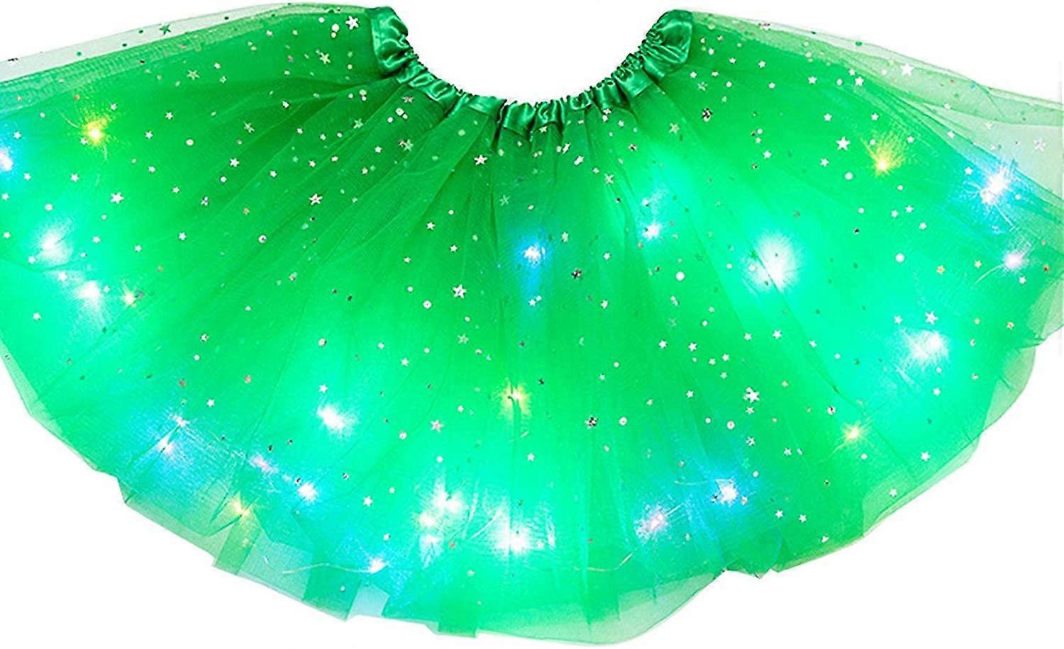 Jupe Tutu Filles avec Lumières LED Jupe Enfants Jupe Tutu Tulle Classique (Vert Foncé)