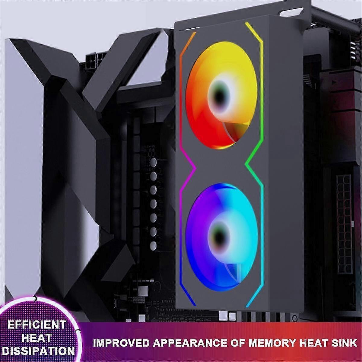 PC Memory Cooling Radiator 4Pin PWM/5V 3Pin ARGB with 2 Cooling Fan RAM Radiator Heatsink for DDR4 DDR5 RAM Cooler White