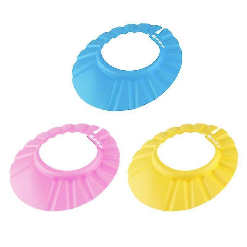 3pcs Baby Shower With Ear Protection Bath Caps Adjustable Shampoo Bathing Hat For Kids Toddler (Pink + Yellow + Blue)
