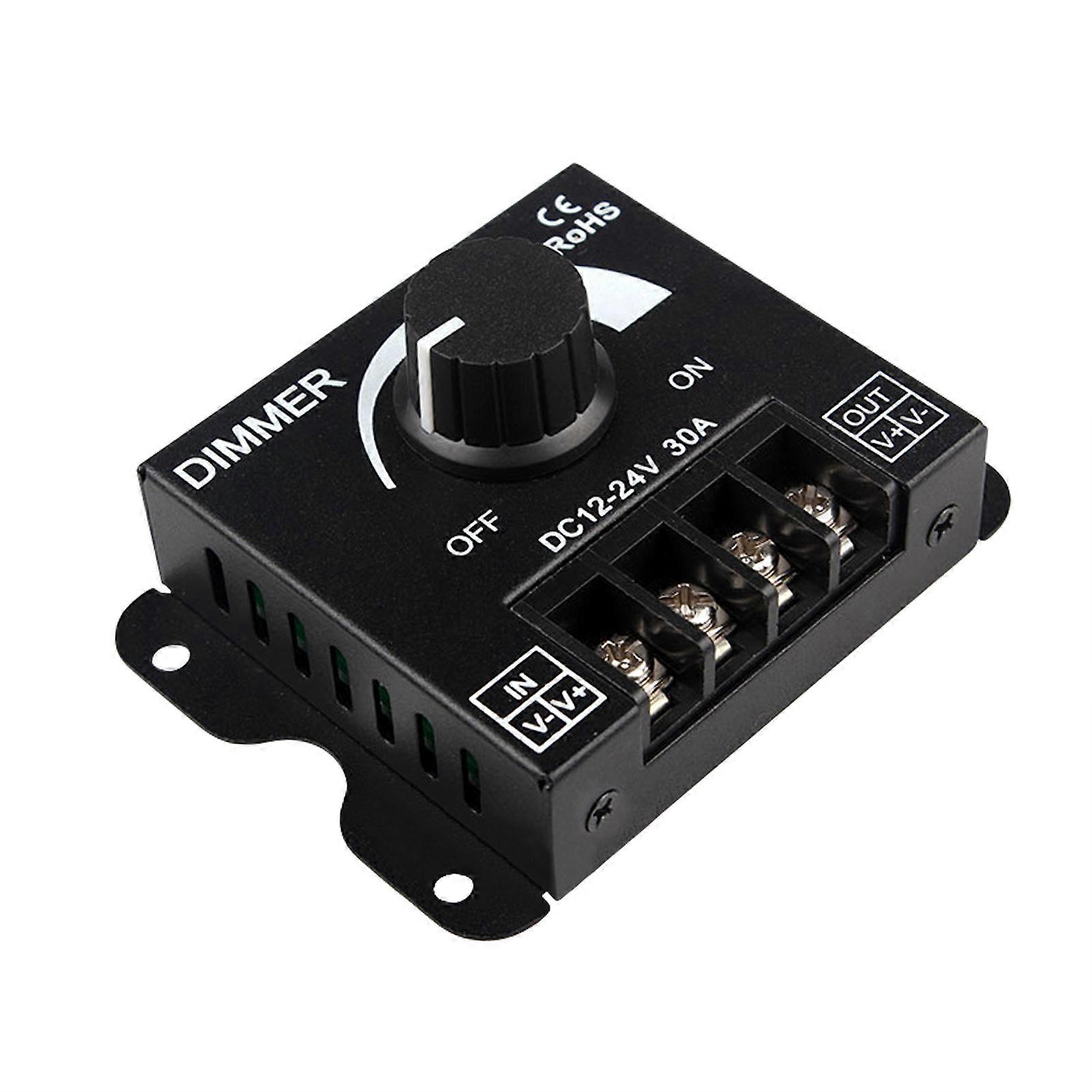 12-24V 30A LED Light Dimmer Stepless Dimming PWM Dimmer Switch Knob Manual Brightness Adjuster Controller Memory Function for Single-color LED Lights 
