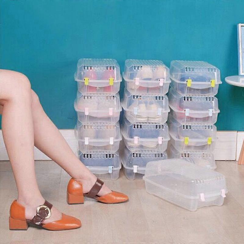 Stackable Shoes Storage Box Organizer Dustproof Drawer Style Plastic for Home