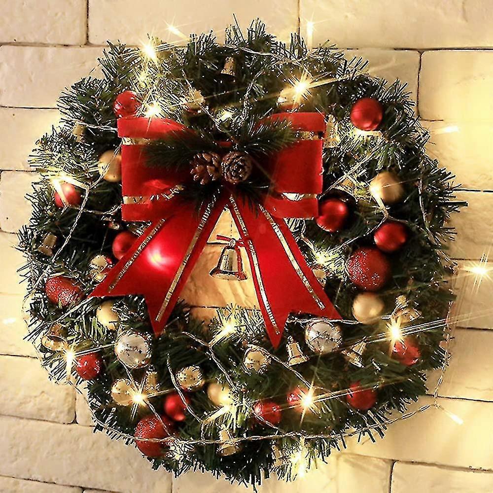 Corona de Navidad de 30 cm con luces Decoraciones navideñas preiluminadas  Puerta de entrada Guirnalda de, image size:1000x1000