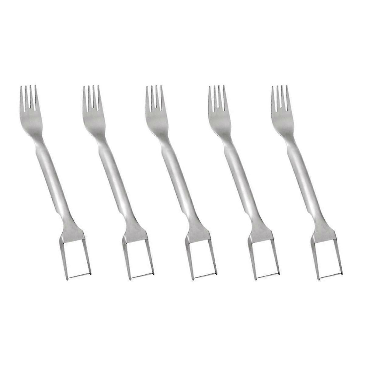 5Pcs 2-In-1 Stainless Steel Fruit Cutter Dual Fruit Forks Slicer Knife Watermelon Fork Slicer Cutte