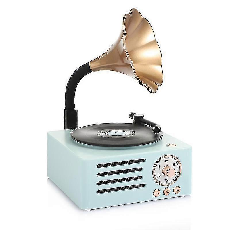 Mini Retro Horn Flower Audio Rotary Record Player Högtalare Fonograf Bluetooth-högtalare Blå