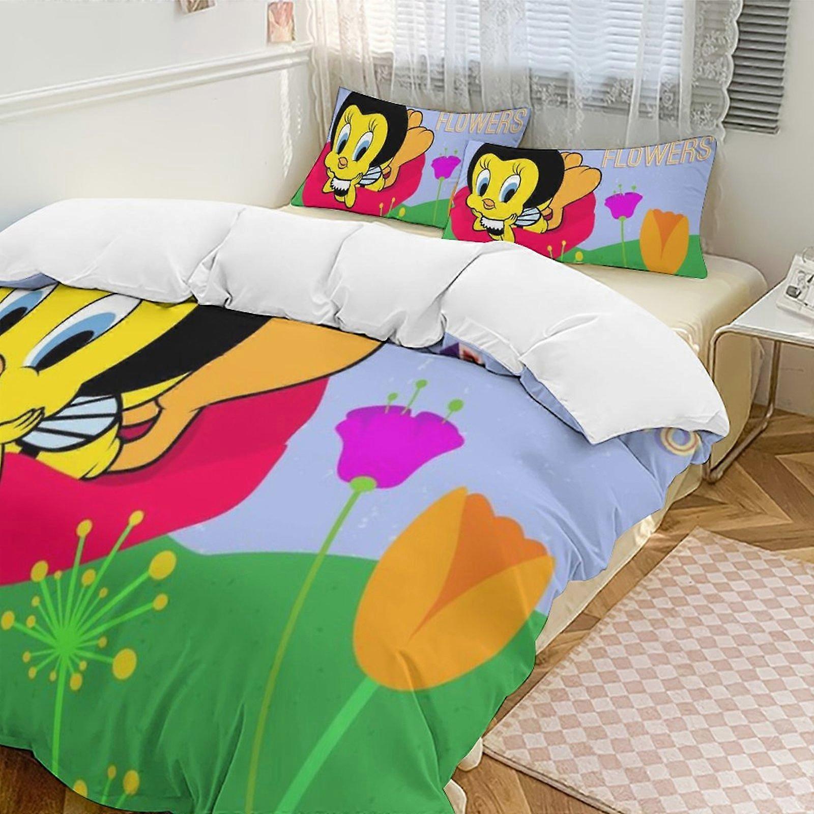 c550 TweetyBird 2 Capa de Edredom de Cama Conjuntos de Cama de Microfibra Conjuntos de Edredom Leve de 3 Peças, 1 Capa de Edredom e 2 Fronhas para Crianças ee550
