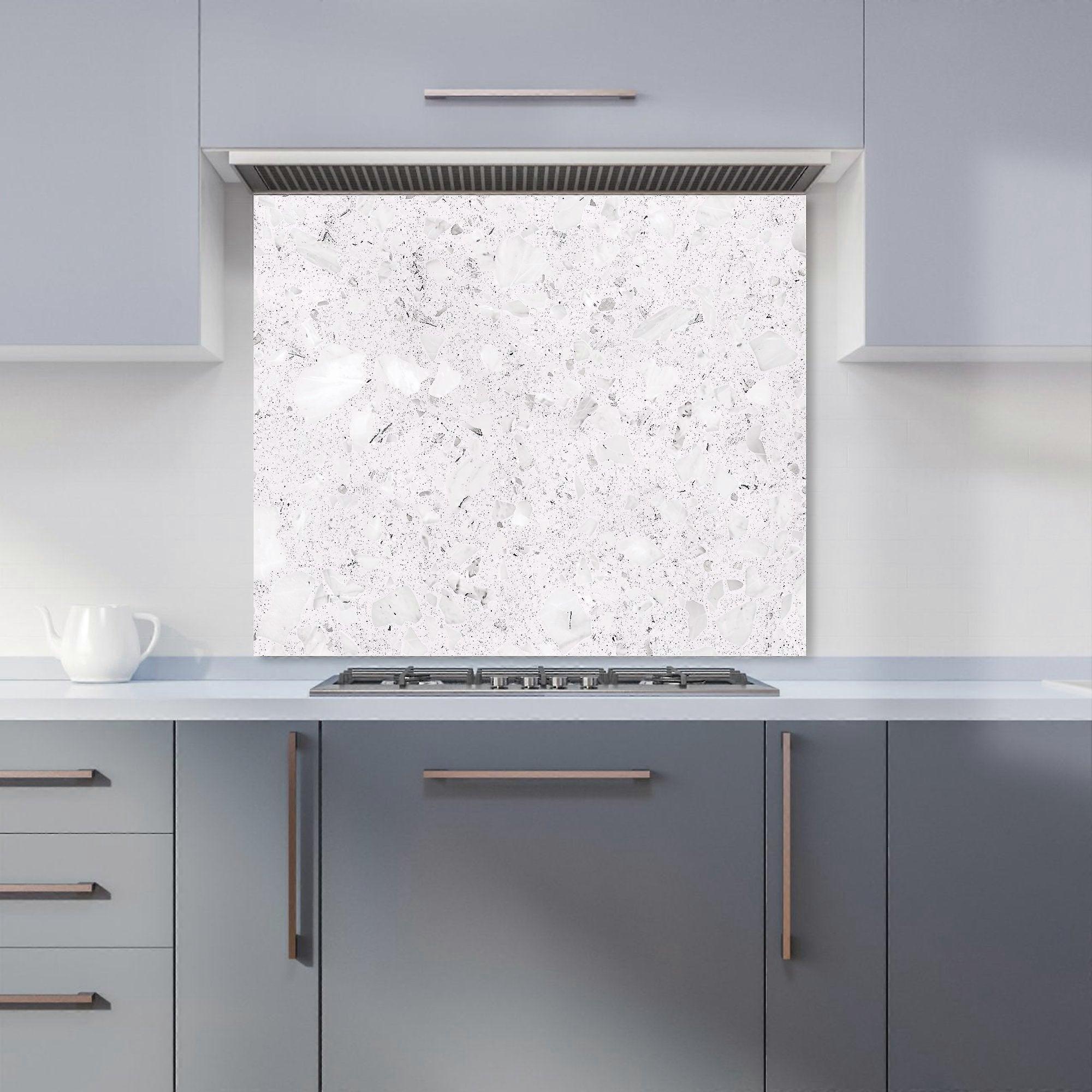 Icy White Quartz Effect Kitchen Splashback