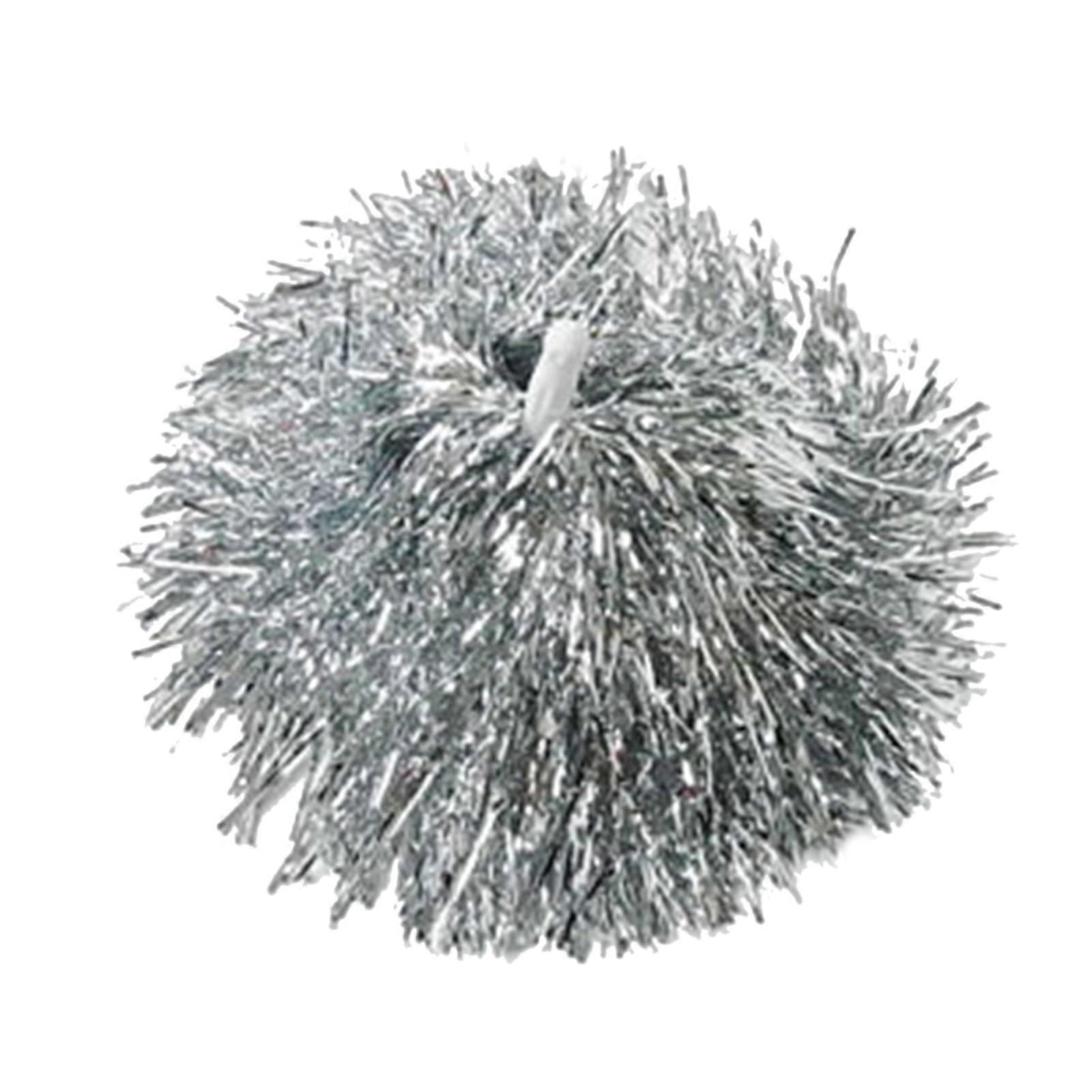 Cheerleading Pom Poms with Straight Handle Team Spirit Cheering Props for Aerobics Dancing School Sports GameSilver