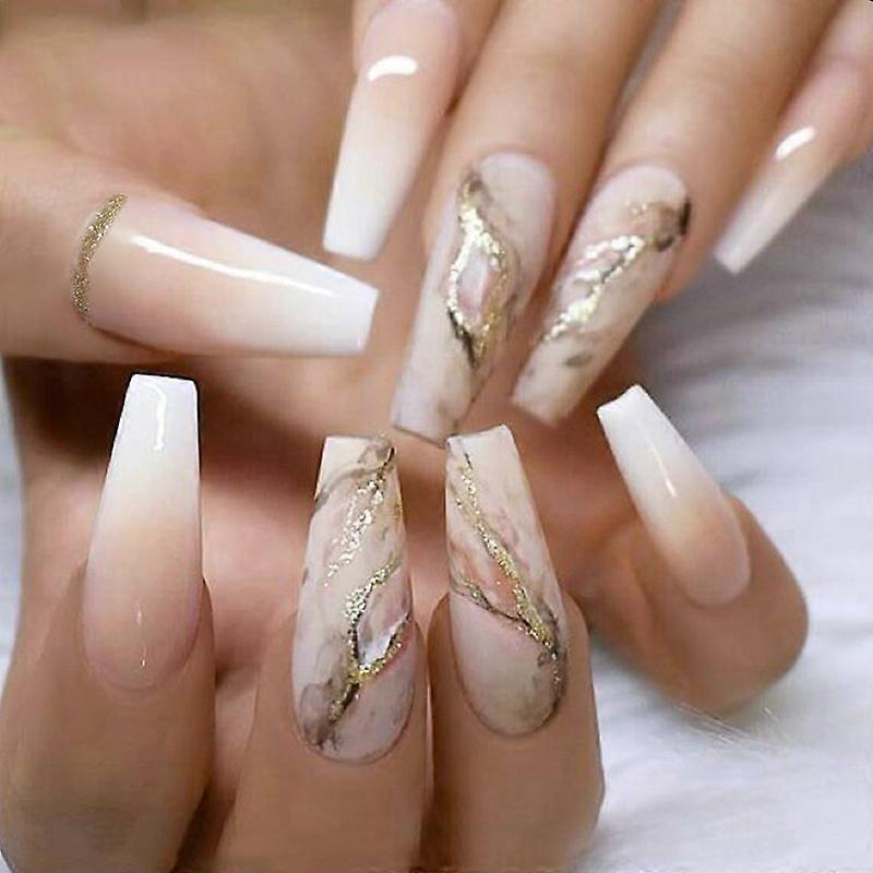 Nude Press On Nails Coffin Long Fake