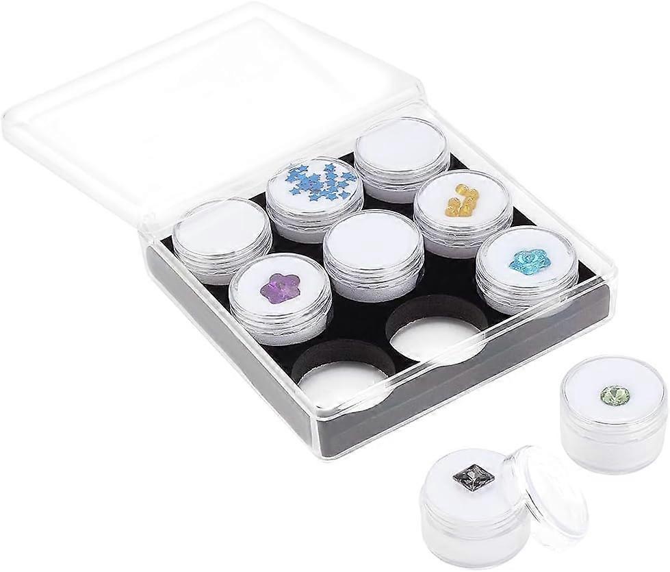 9 Diamond Organizer Gems Storage Container Crystal Diamond Ring Display Box Case Container Cylinder Beads Holder with Clear Lids White Velvet Inside f