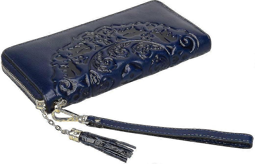 Women's Flora Genuine Leather Designer Wristlet Wallet Money Organizer (medium 7.87''(w) X 1.18'' (d) X 3.94'' (h), Dark B