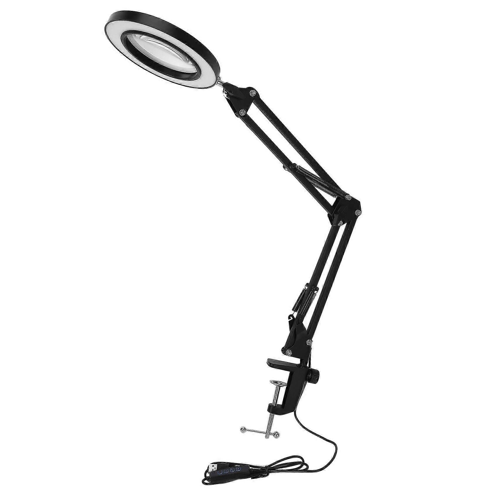 Led Magnifying Lamp With Clamp, 10 Levels Dimmable, 3 Color Modes, 5-diopter Real Glass Lens, Adjus