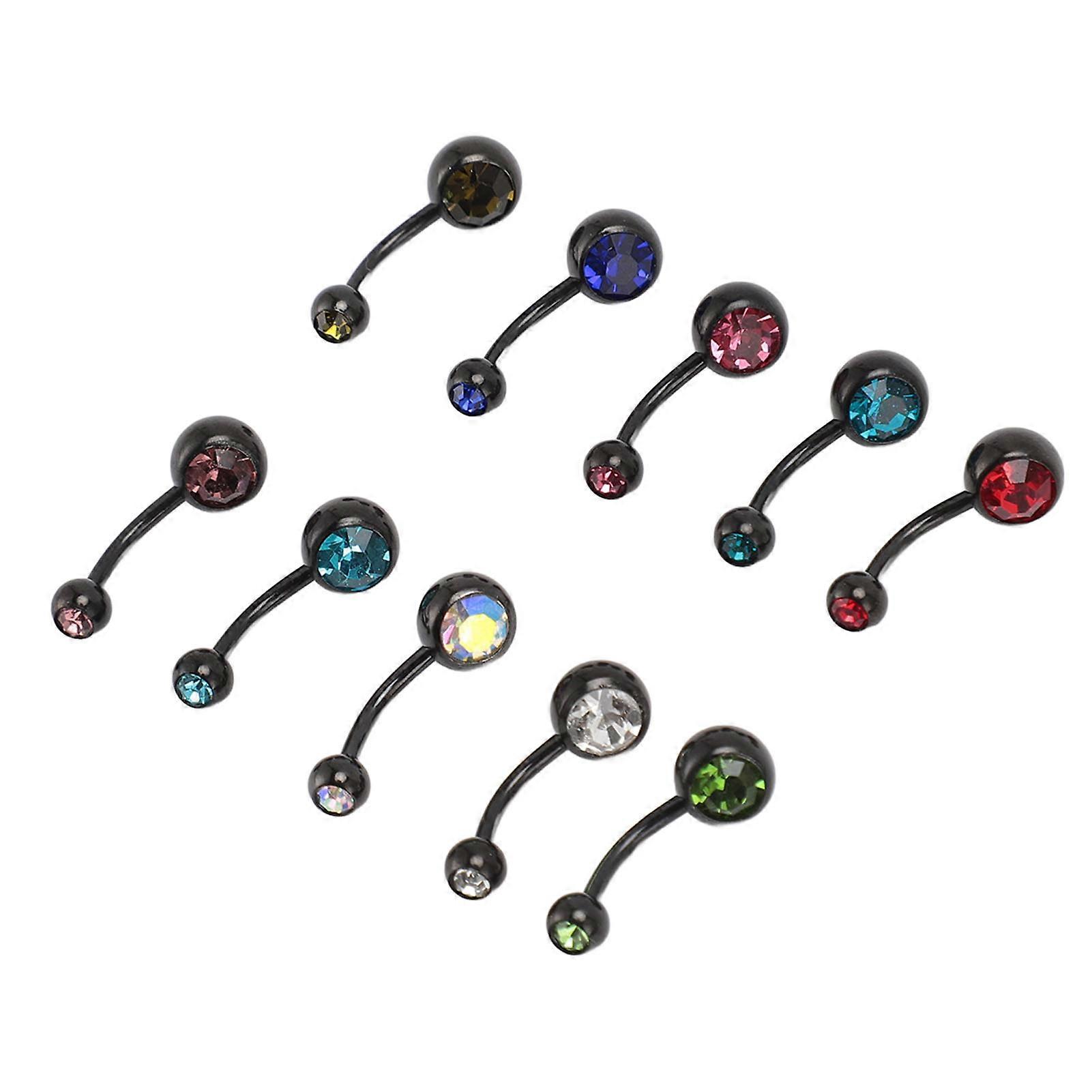 10pcs Stainless Steel Belly Button Ring with Zircon Mixed Color Dual Ended Navel Piercing Jewelry Set