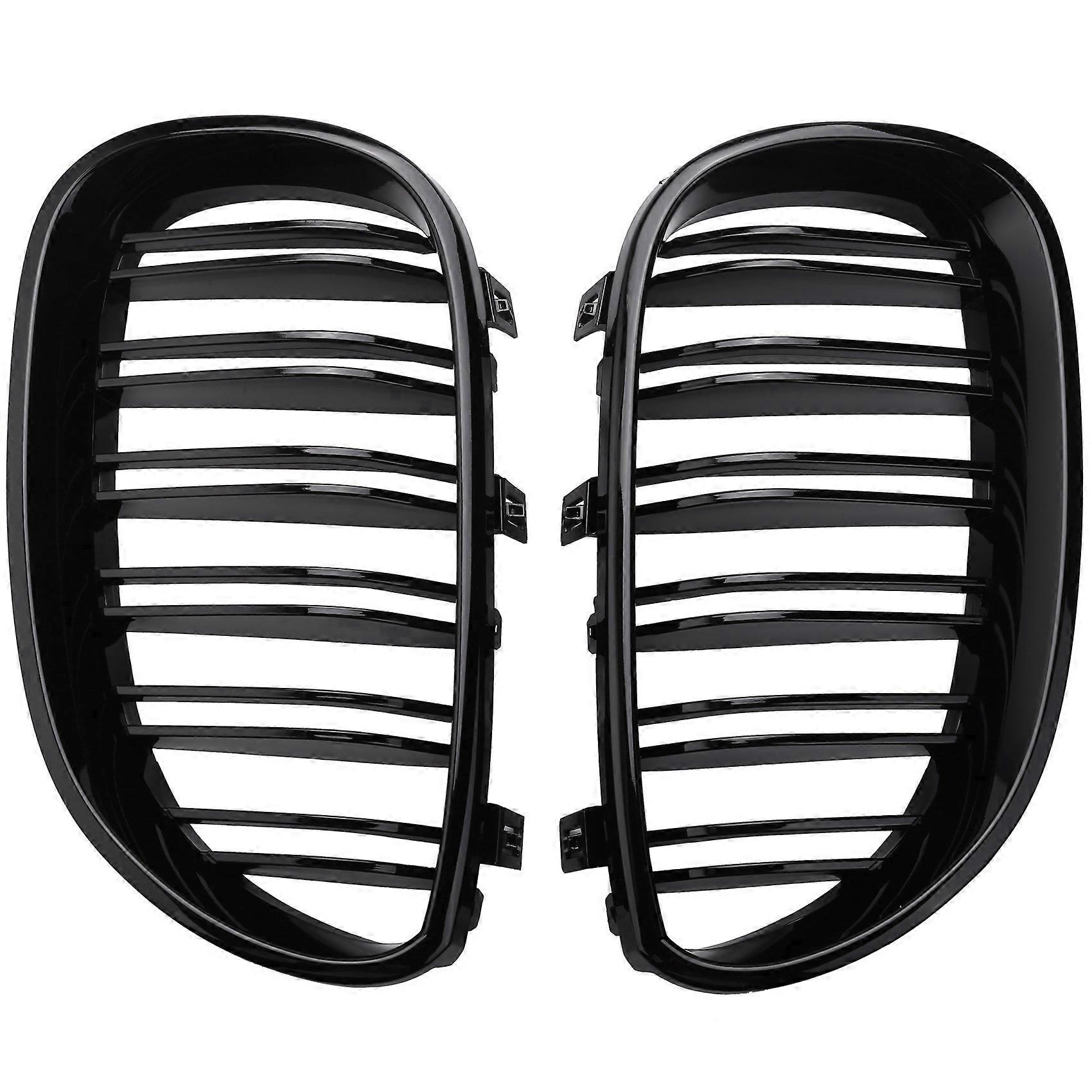 1 Pair Gloss Black Front Kidney Grill Double Slat Double Line Grille for E60 E61 5 Series 2003-2010