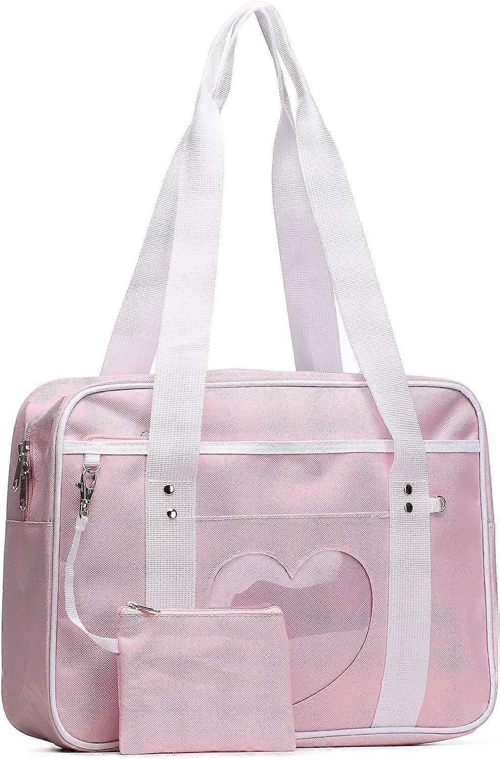 HEYONE Ita حقيبة قلب مدرسية يابانية Kawaii محفظة أنيمي كبيرة الكتف وردي -