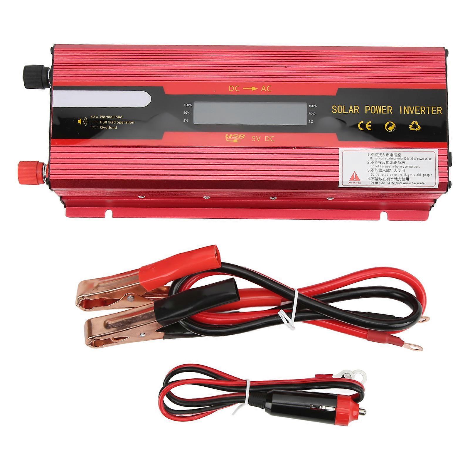 Red Power Inverter DC12V/24V Input to AC110V Outlets 3000W Peak 8 Protections with LCD Display