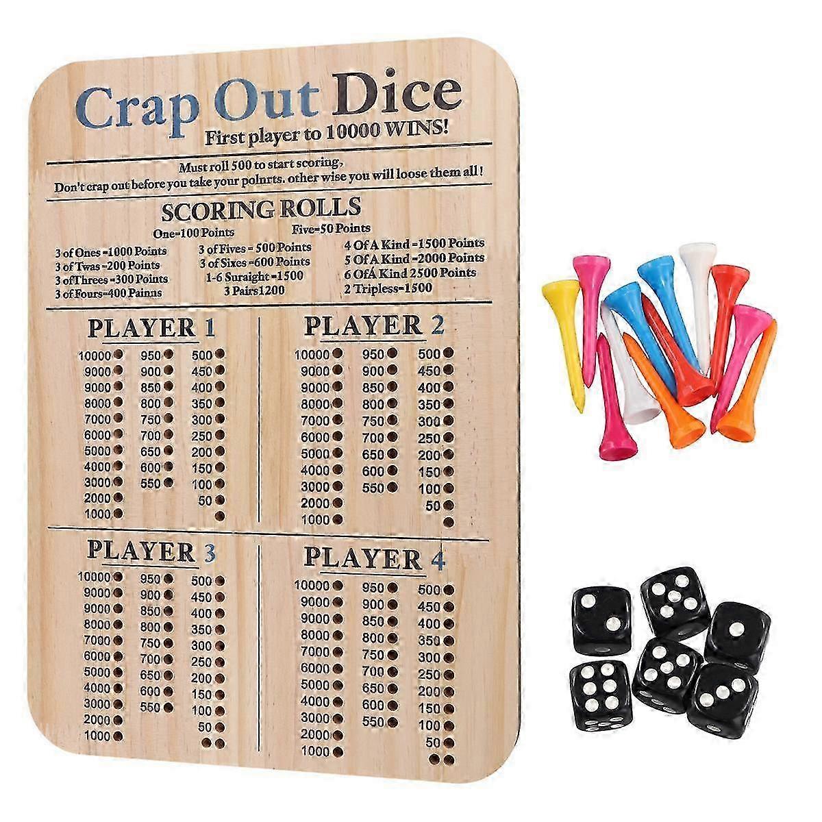 Wooden Crap Out Dice Score Board Classic Family Game Round Funny Dice Board Game with Wood Tray Score Pad Dice Tray M