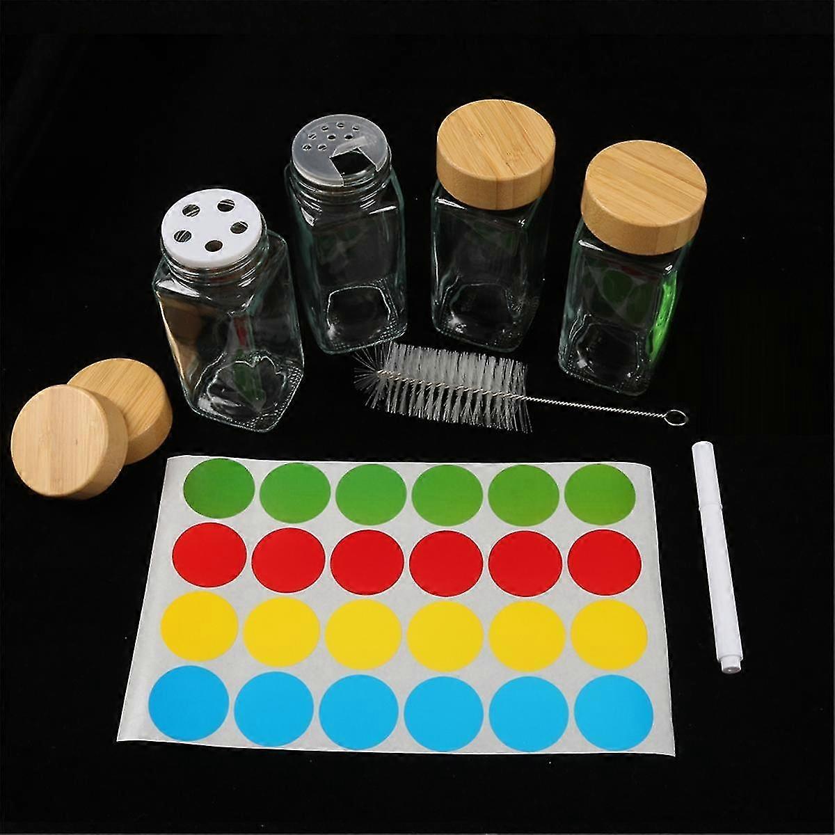 Spice Jars With Label Organizer, 12 Seasoning Organizer Glass Spice Jars With Bamboo Lids, Seasoning Containers Set-b