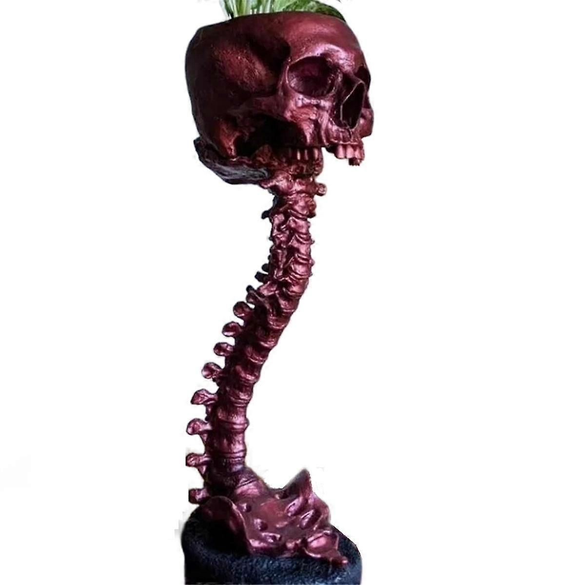 Resin Skull Planter & Spine Stand Set, Polyresin Skulls Pot, Halloween Decoration Retro Human Skull