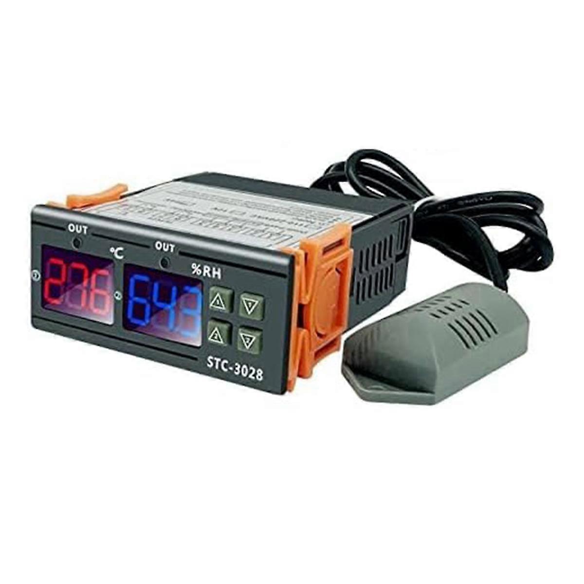 Controlador de Temperatura e Umidade com Display Duplo STC-3028 10A AC110-220V, Termostato Digital Inteligente para Incubadoras