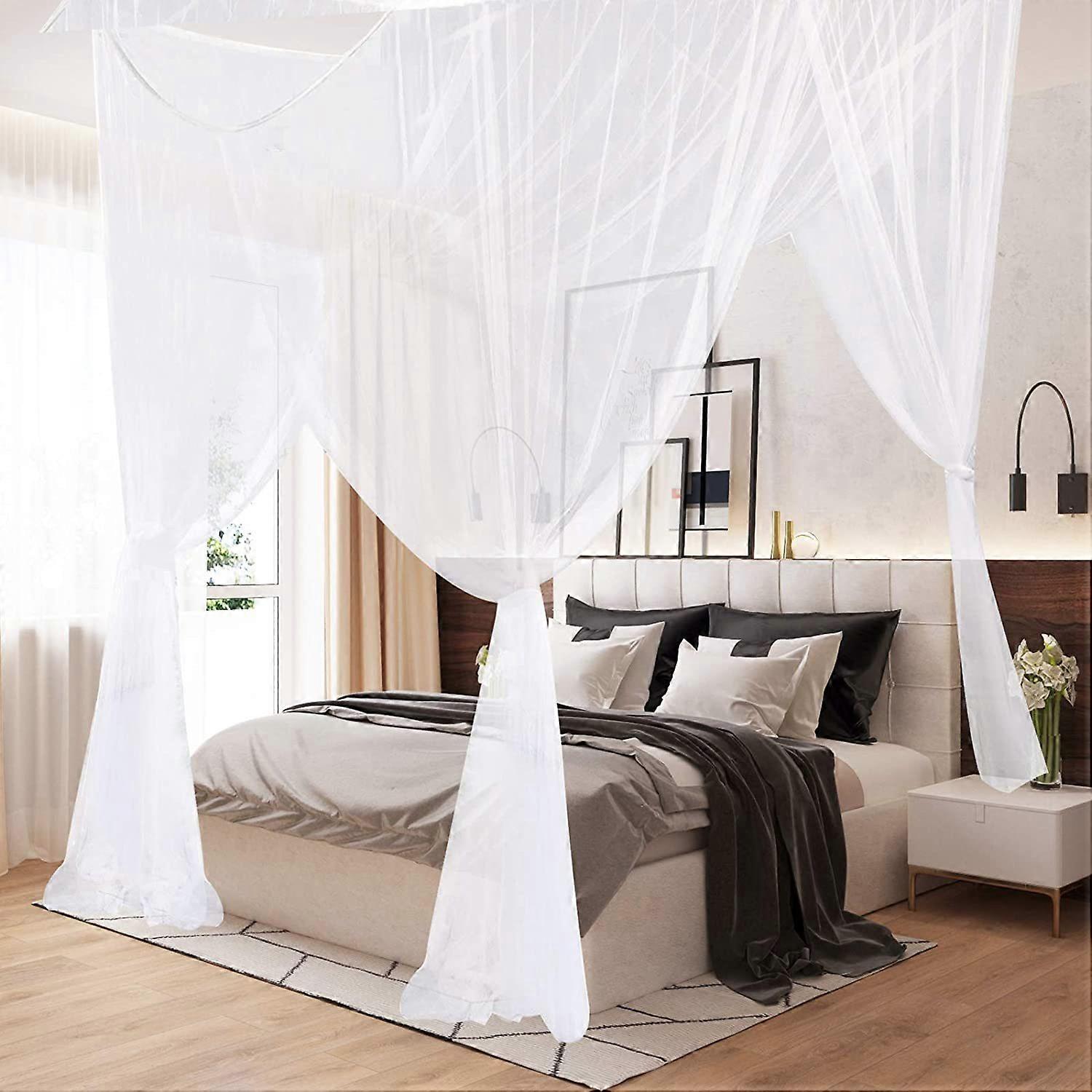 4 Corner Posts Curtains Bed Canopy Large Mosquito Net